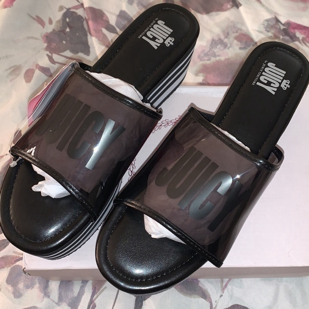 Juicy Couture Y2K 90’s Black White Stripe Chunky Platform Sandal NIB Size 9 - Picture 10 of 11